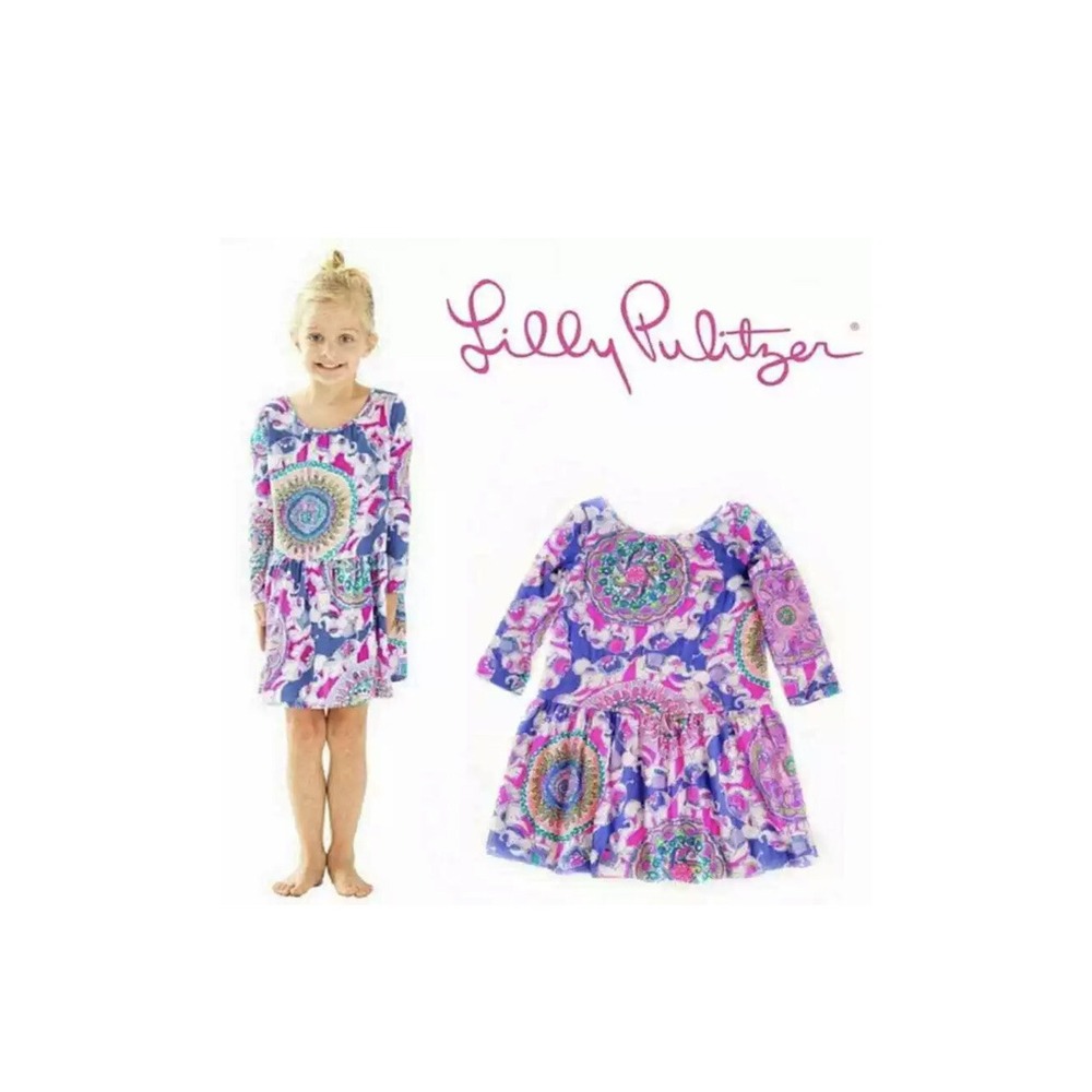 Lilly Pulitzer Lynn Dress Play That Trunky Music Girls XL 12 Long Sleeve Pink